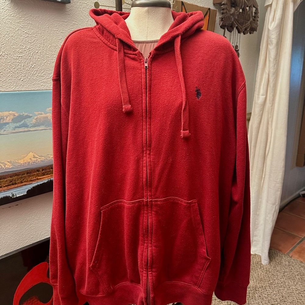 U.S. Polo Assn. Burgundy Red Full Zi Hoodie Men’s 3XL ZIP Up Jacket